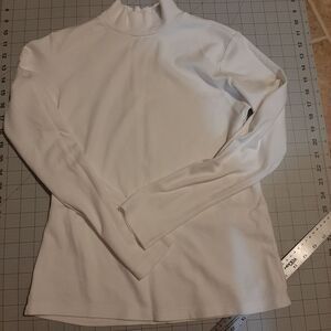 St. John's Bay 100% Cotton Mock Neck White Long Sleeve Blouse Petite Medium